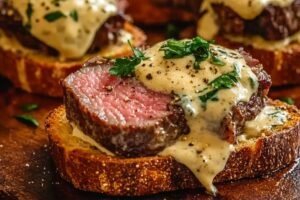 Beef Tenderloin Crostini With Parmesan Cream Sauce Recipe