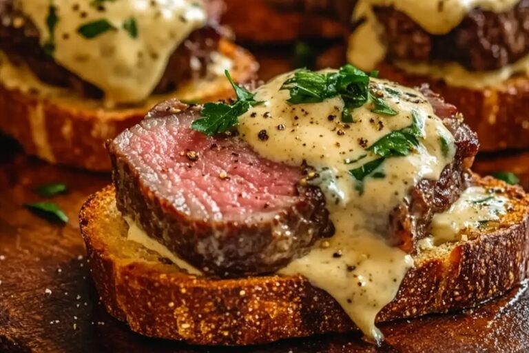 Beef Tenderloin Crostini With Parmesan Cream Sauce Recipe