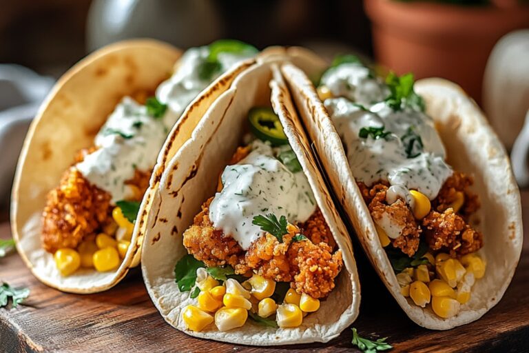 Fried Chicken Street Corn Tacos With Jalapeno Lime Ranch Sauce Recipe