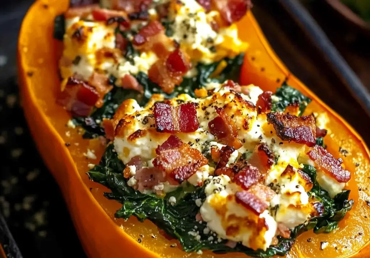 Stuffed Butternut Squash With Feta, Spinach Recipe