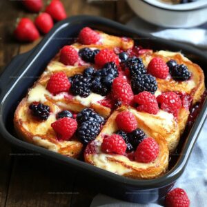 Summer Berry Stuffed French Toast Casserole Bake Recipe