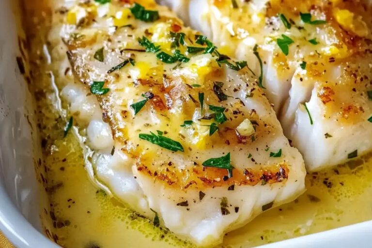 Baked Cod With Creamy Garlic Sauce & Lemon Recipe