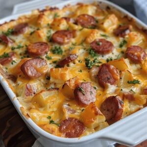 Easy Cheesy Potato & Smoked Sausage Casserole Recipe