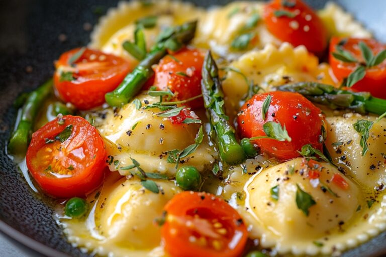 Ravioli With Tomatoes, Asparagus, Garlic Herbs Recipe
