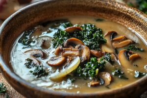 Wild Mushroom, Caramelized Onion, And Kale Soup Recipe