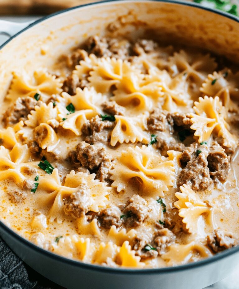 Cheesy Beef And Bowtie Pasta In Garlic Butter Recipe