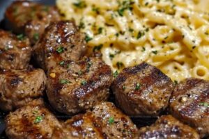 Garlic Butter Steak Bites with Creamy Parmesan Pasta Recipe