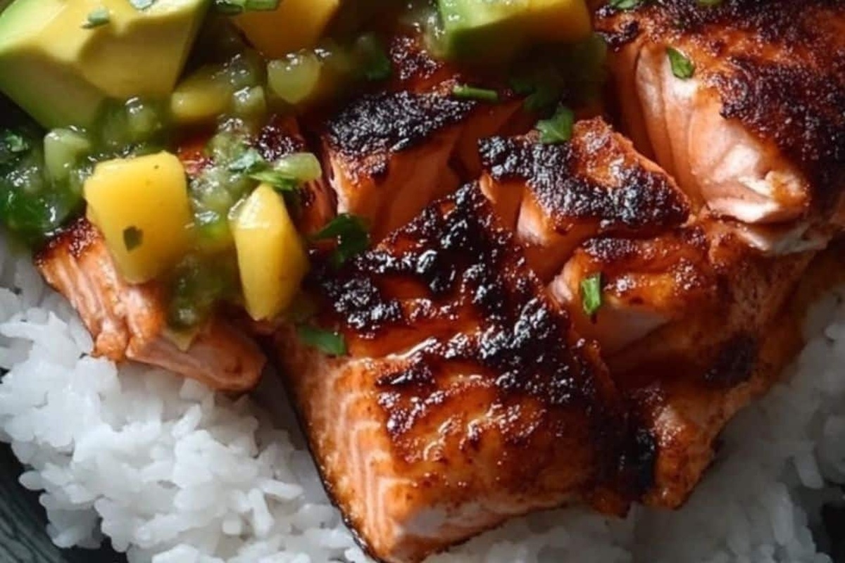 BBQ Salmon Bowls with Mango Avocado Salsa Recipe