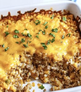 Cheesy Ground Beef And Rice Casserole Recipe