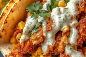 Fried Chicken Street Corn Tacos with Jalapeno Lime Ranch Recipe