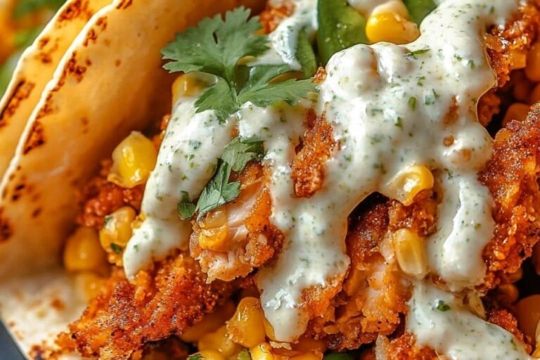 Fried Chicken Street Corn Tacos with Jalapeno Lime Ranch Recipe