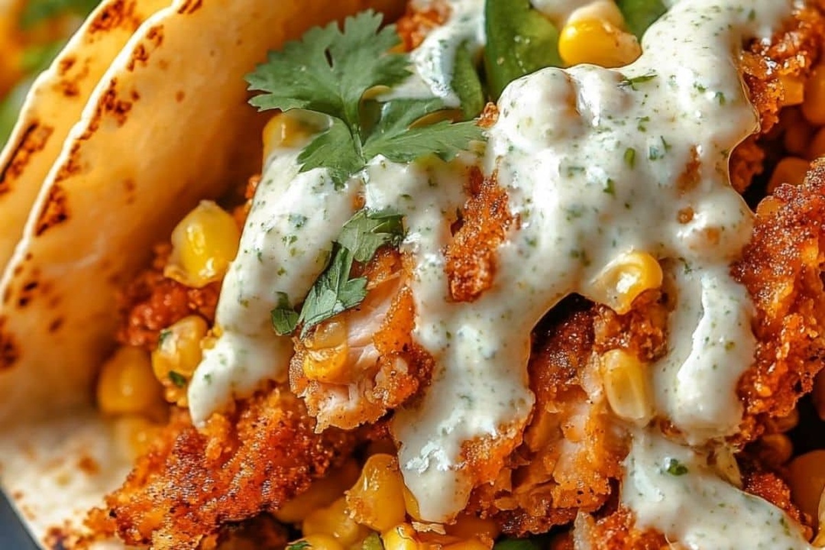 Fried Chicken Street Corn Tacos with Jalapeno Lime Ranch Recipe