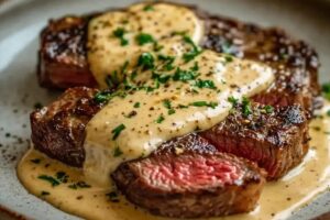 Juicy Steak With Creamy Garlic Sauce Recipe