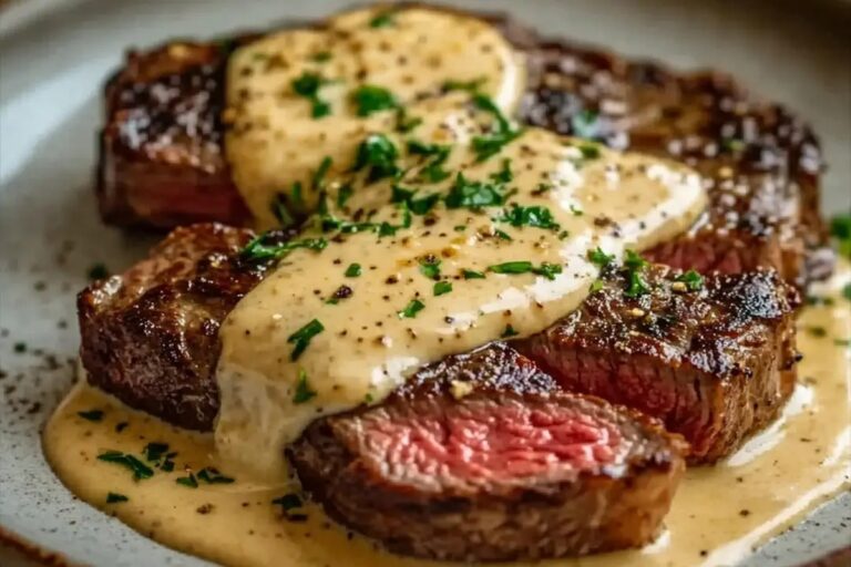 Juicy Steak With Creamy Garlic Sauce Recipe