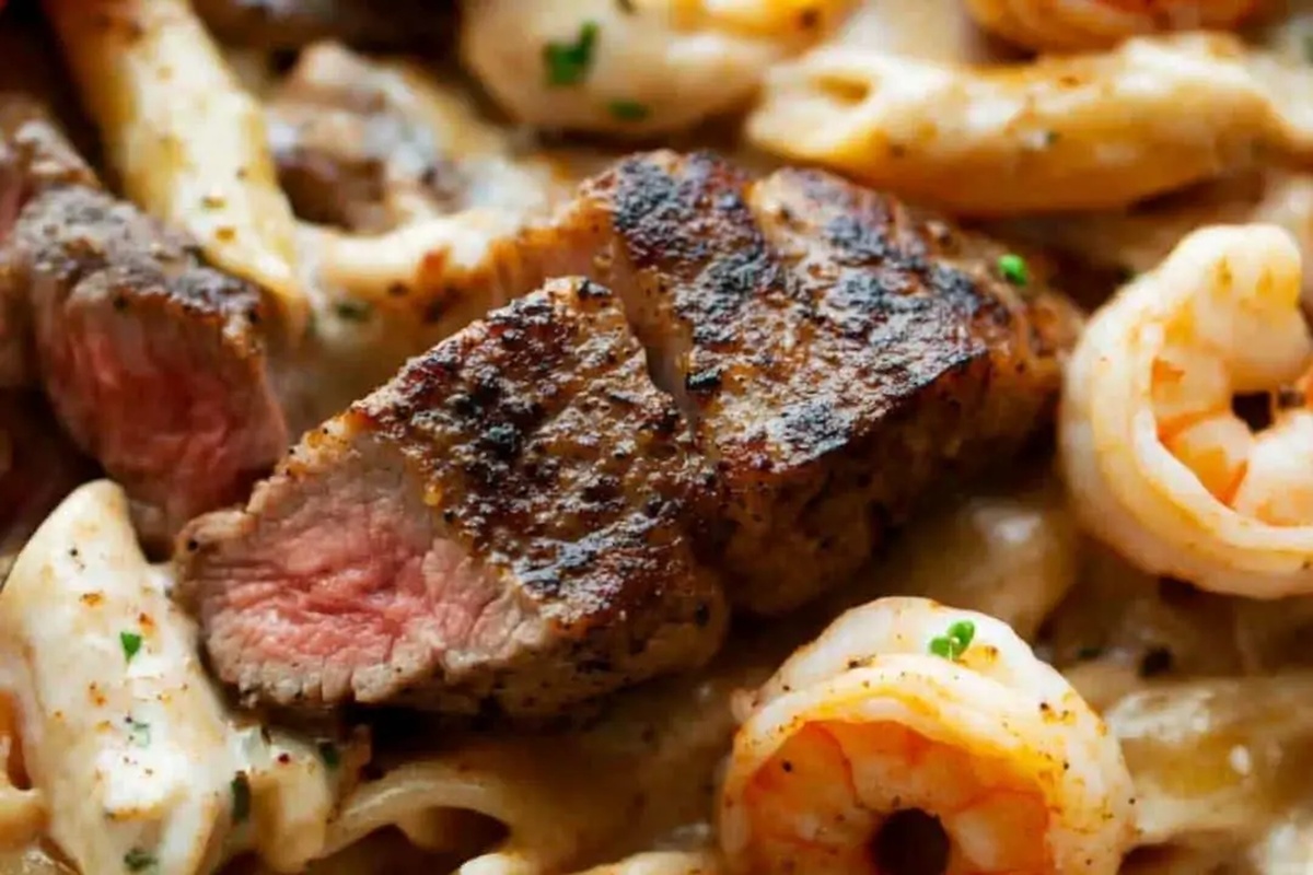 Blackened Steak and Shrimp Alfredo Recipe
