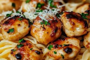 Zesty Lemon Garlic Chicken Bites with Creamy Parmesan Linguine Recipe