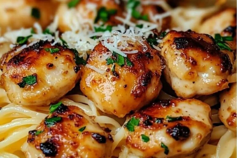 Zesty Lemon Garlic Chicken Bites with Creamy Parmesan Linguine Recipe