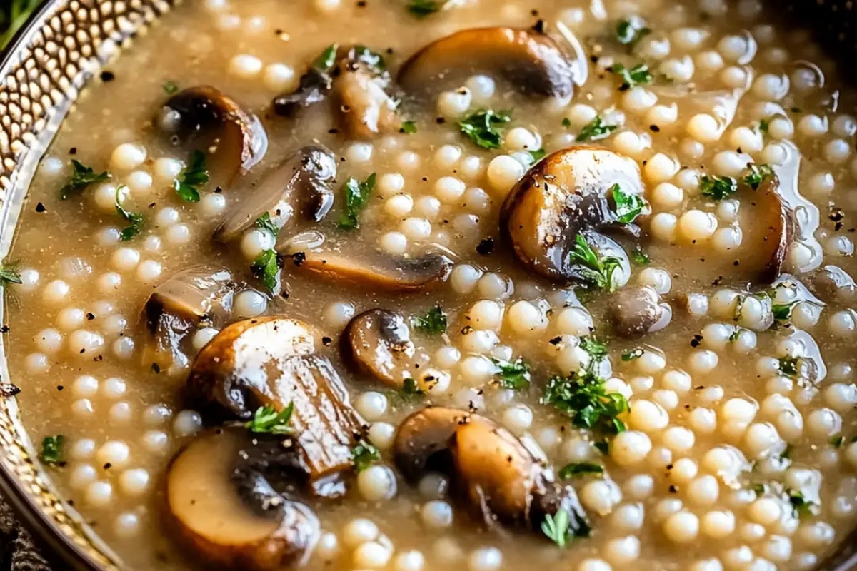 Creamy Mushroom & Pearl Couscous Soup Recipe
