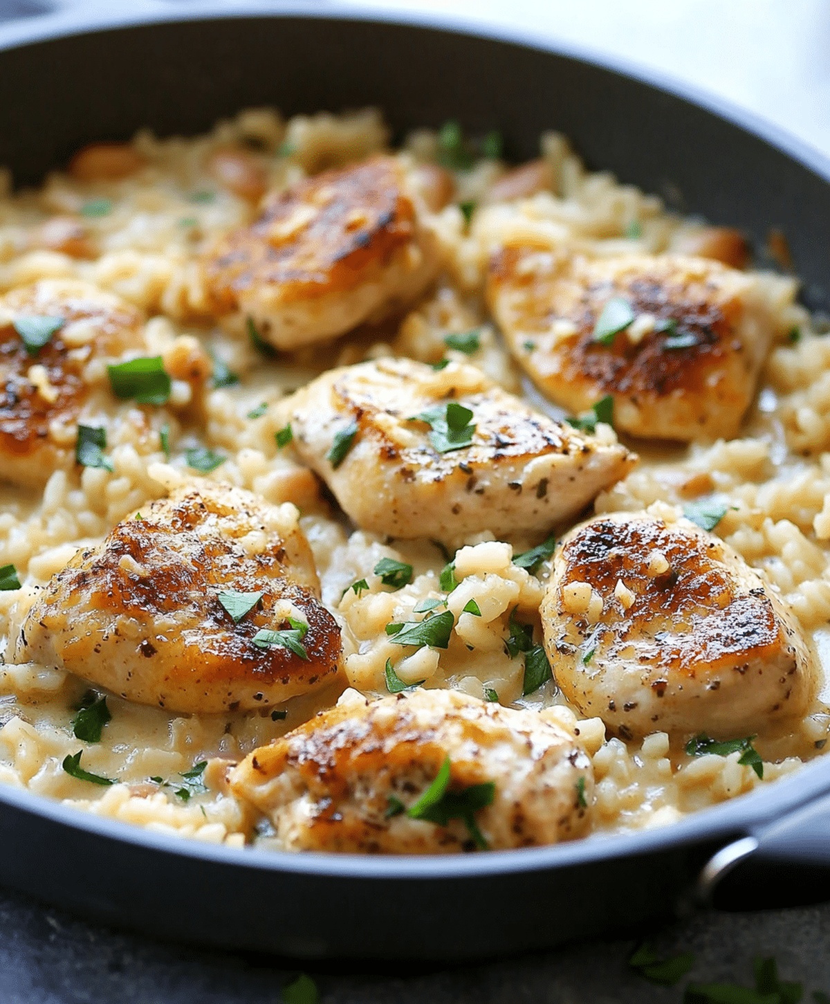 Clean One-pan Creamy Parmesan Chicken & Rice Recipe