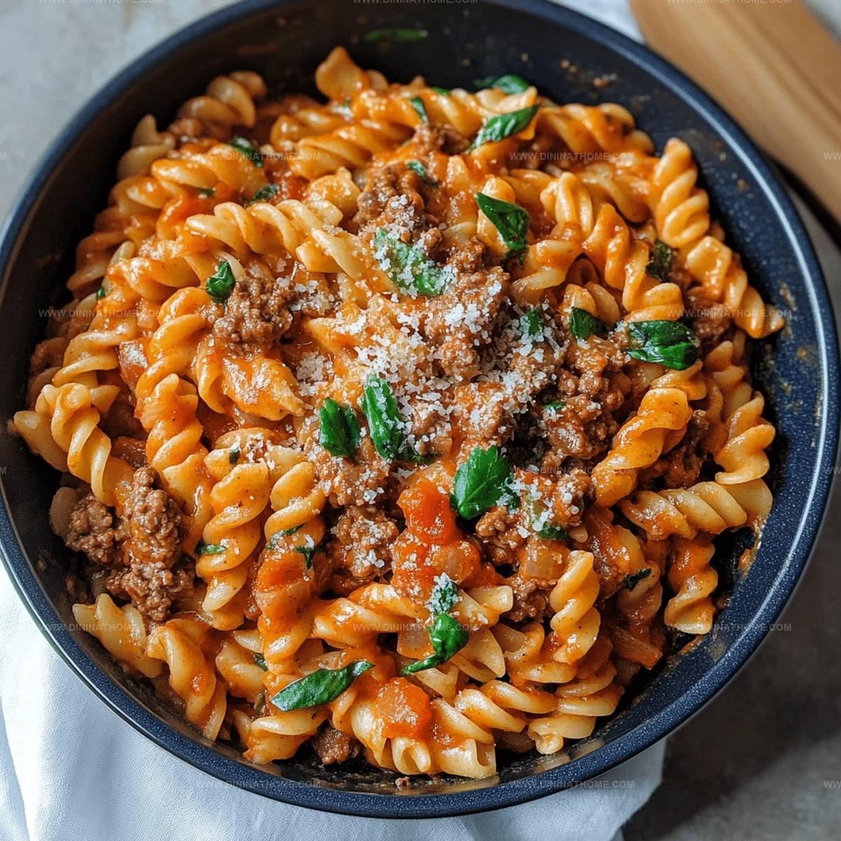One Pot Creamy Tomato Beef Pasta Recipe