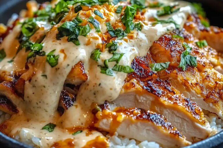 Chicken & Rice Bowls With Creamy Garlic Sauce Recipe