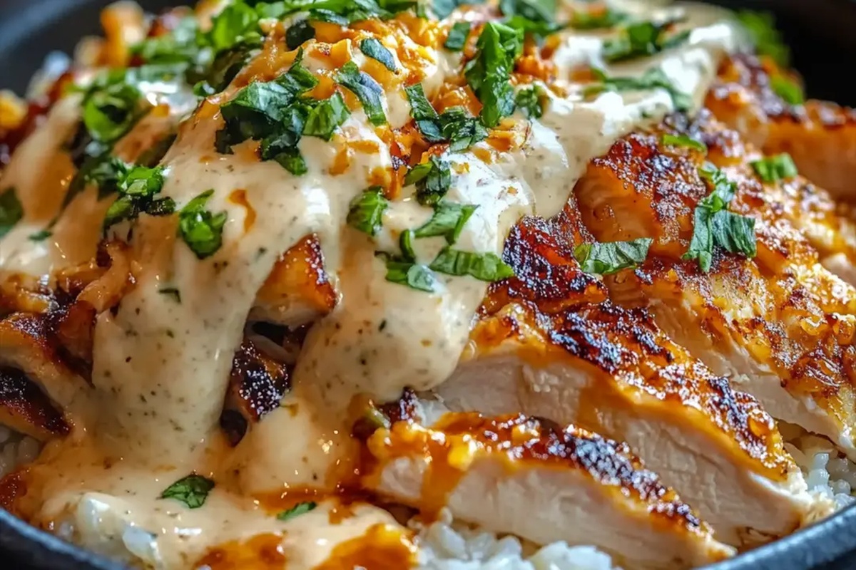 Chicken & Rice Bowls With Creamy Garlic Sauce Recipe