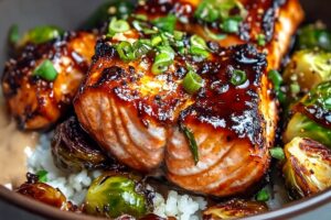 Teriyaki Salmon Bowls With Crispy Brussels Sprouts Recipe