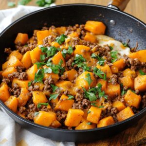 Ground Beef and Sweet Potatoes Skillet Recipe
