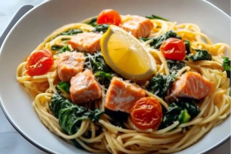 Creamy Spinach and Salmon Pasta Delight Recipe