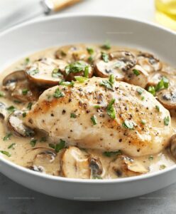 Skillet Asiago Chicken and Mushrooms Recipe