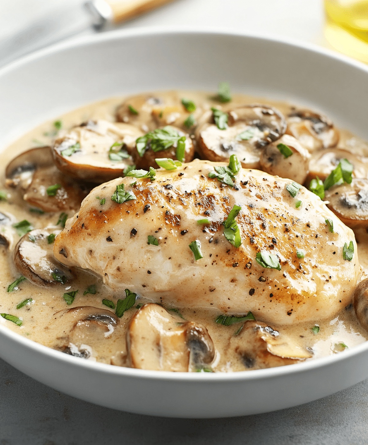 Skillet Asiago Chicken and Mushrooms Recipe