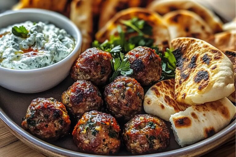 Greek Platter (Spicy Feta Topped Wedges, Meatballs, Tzatziki, And Toasted Pitta) Recipe