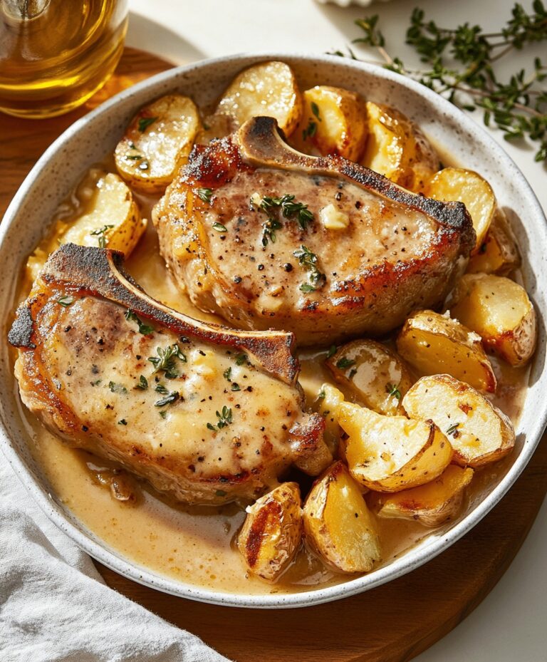 Garlic Parmesan Pork Chops With Cheesy Scalloped Potatoes Recipe