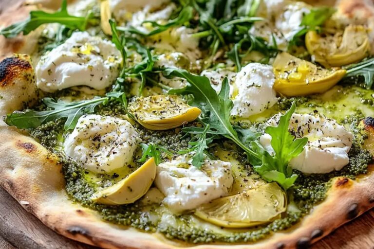 Artichoke Pesto And Burrata Pizza With Lemony Arugula Recipe