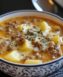 Cheesy Hamburger Potato Soup Recipe
