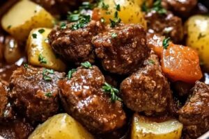 Slow Cooker Garlic Butter Beef Bites & Potatoes Recipe