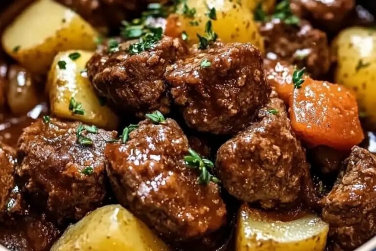 Slow Cooker Garlic Butter Beef Bites & Potatoes Recipe