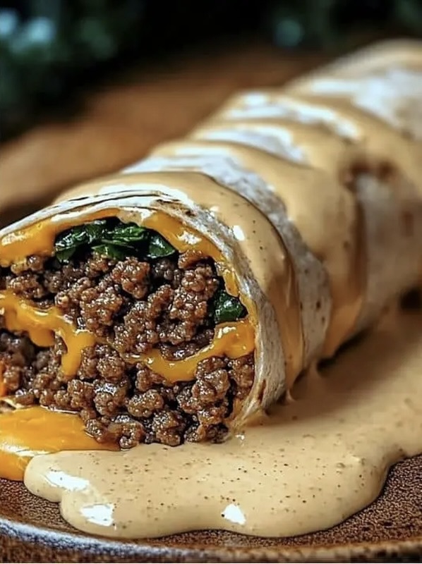 Cheesy Ground Beef Delight Wrap with Creamy Sauce Recipe