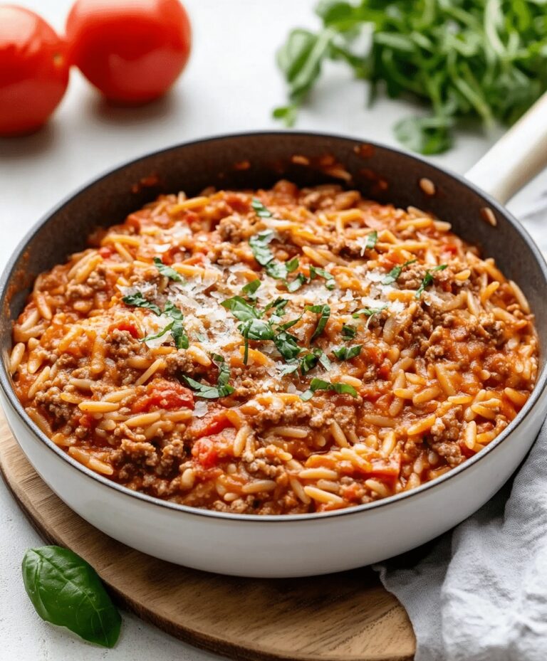 Ground Beef Orzo With Tomato Cream Sauce Recipe