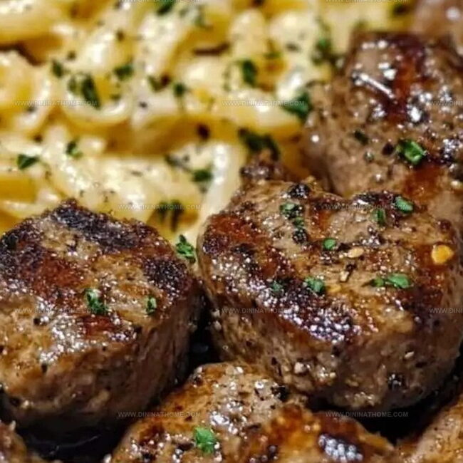 Steak Bites With Garlic Butter and Creamy Pasta